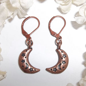 Copper Boho Earring Moon and Star Set Jewelry 3666